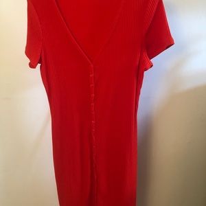Red ribbed dress - mini length